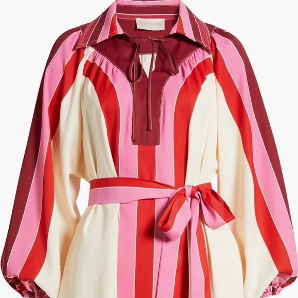 Red and Pink Cocktail Mini Dress with Bishop Sleeves - Picture 5 of 6